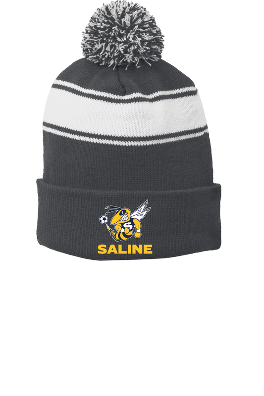 Stripe Pom Beanie- Navy, Grey