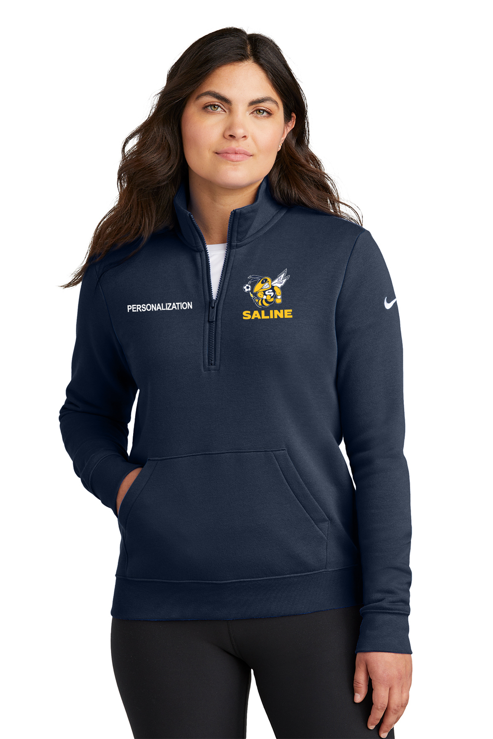 Nike Ladies Club Fleece Sleeve Swoosh 1/2-Zip- Navy, Grey, White