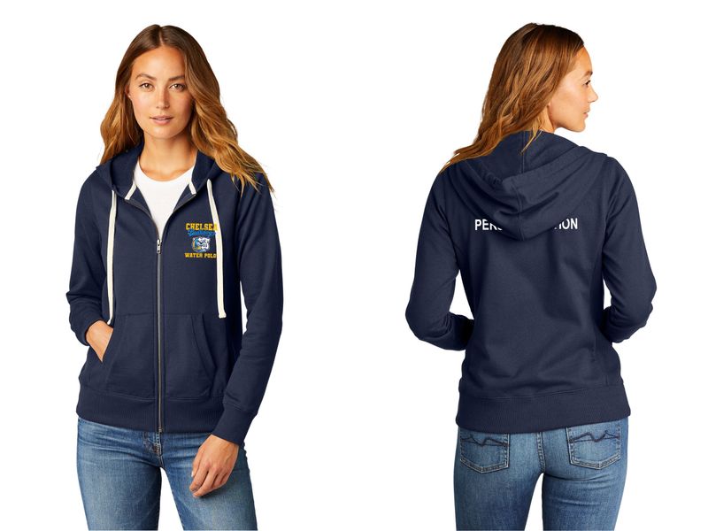 District Women's Re-Fleece Full-Zip Hoodie-Navy, Light Grey