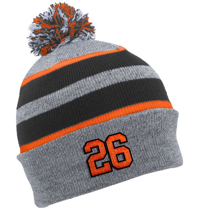 Pom-Pom Beanie: Heather, Black and Orange