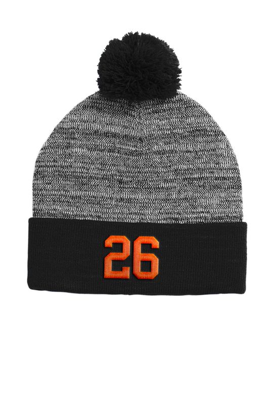 Heathered Pom Pom Beanie-Black