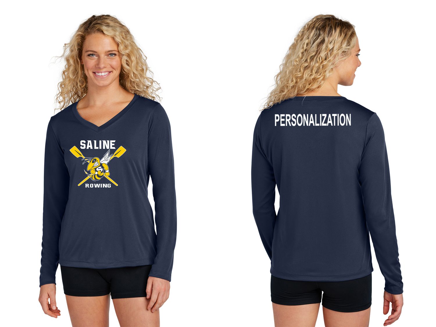 Ladies Long Sleeve Performance Tee-Navy