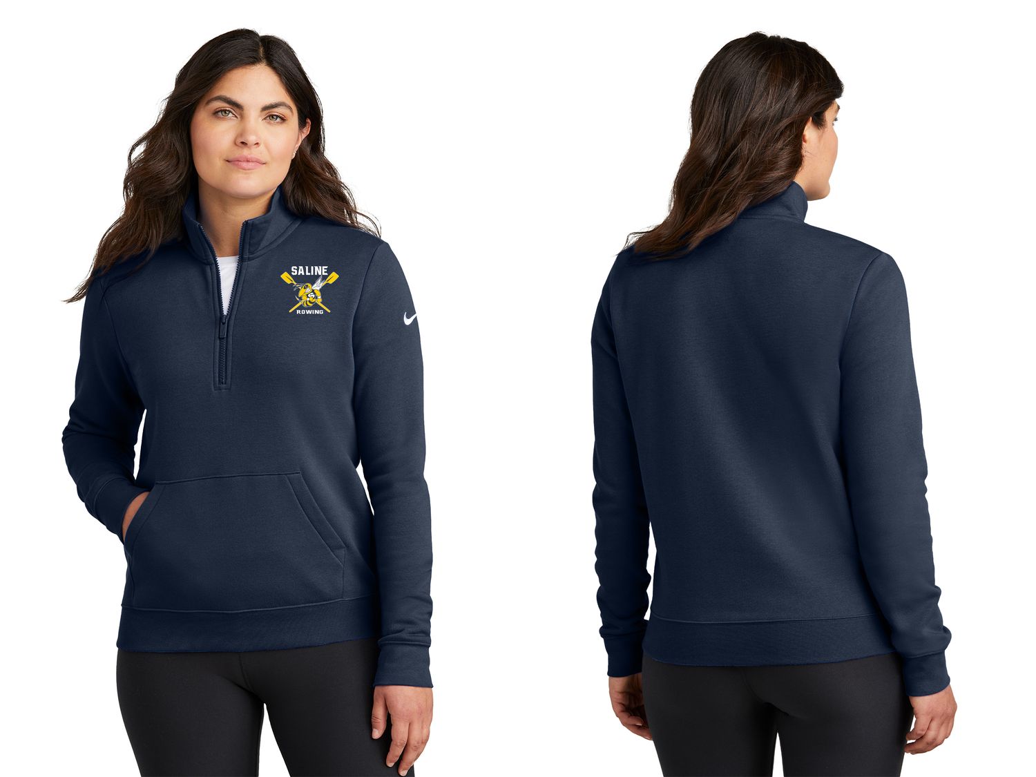 Nike Ladies Club Fleece Sleeve Swoosh 1/2-Zip- Navy