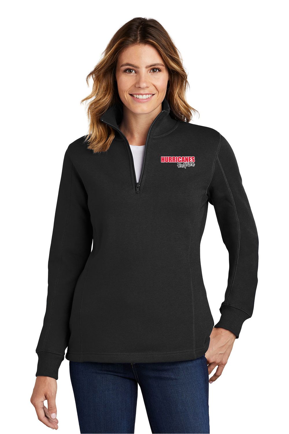 Ladies' 1/4 Zip Sweatshirt- Black, Dark Grey, White