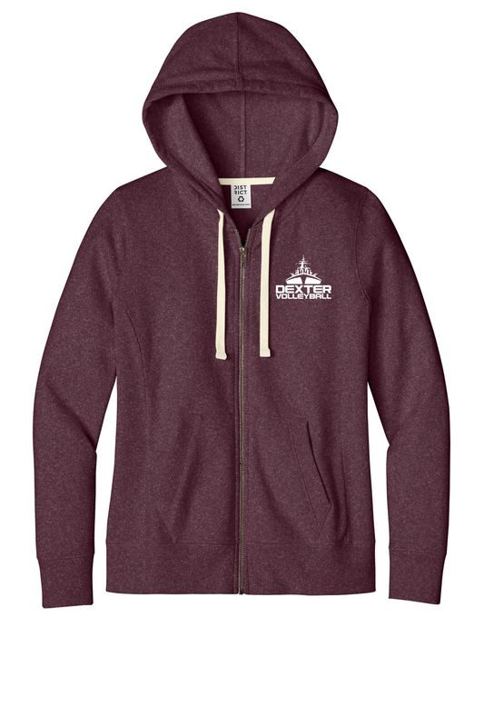 Women's Full Zip Fleece Hoodie-Black or Maroon Heather