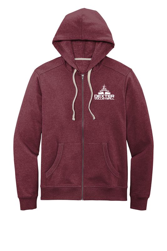 Full Zip Fleece Hoodie-Black or Maroon Heather