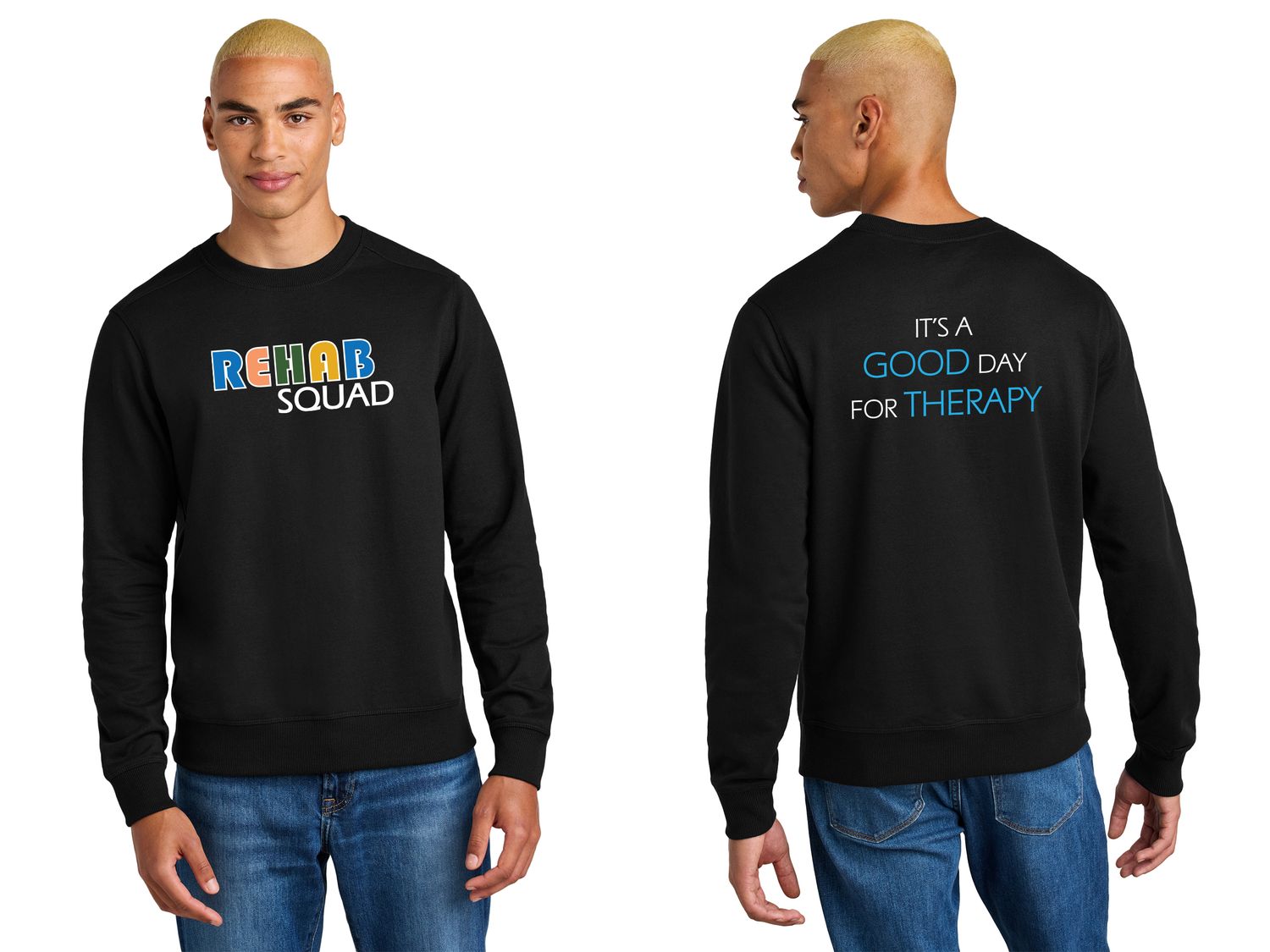 District Re-Fleece Crew- Black, Heather Grey