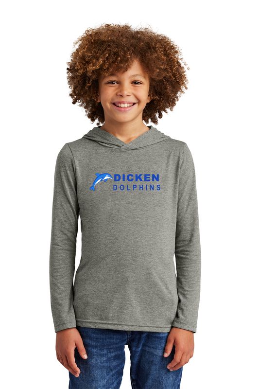 Youth Lightweight Long Sleeve Hoodie - Grey Frost, White