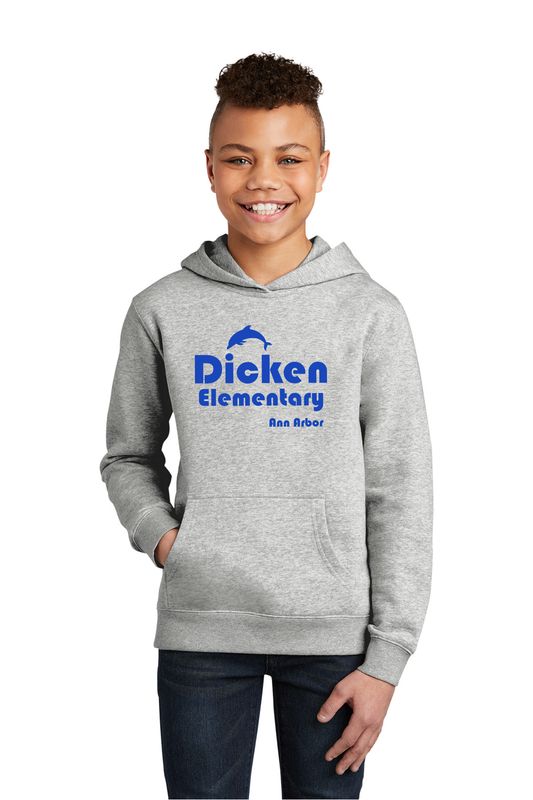Youth District Fleece Hoodie (with Retro Logo)- Light Heather Grey, Royal Frost