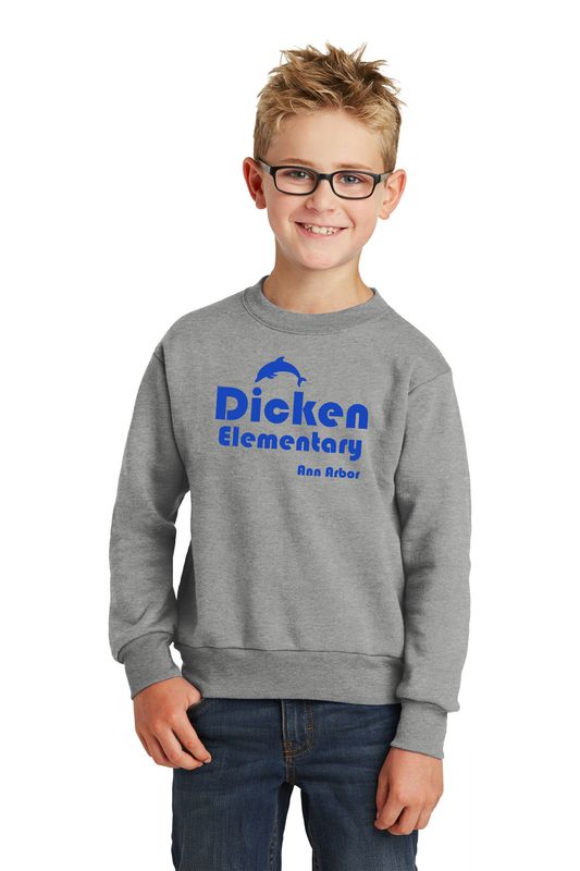 Youth Fleece Crewneck Sweatshirt (with Retro Logo)- Heather Grey, White, Royal