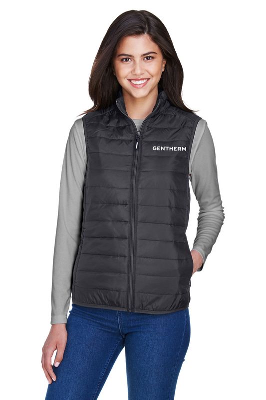 CORE365 Ladies' Prevail Packable Puffer Vest- Black, Carbon