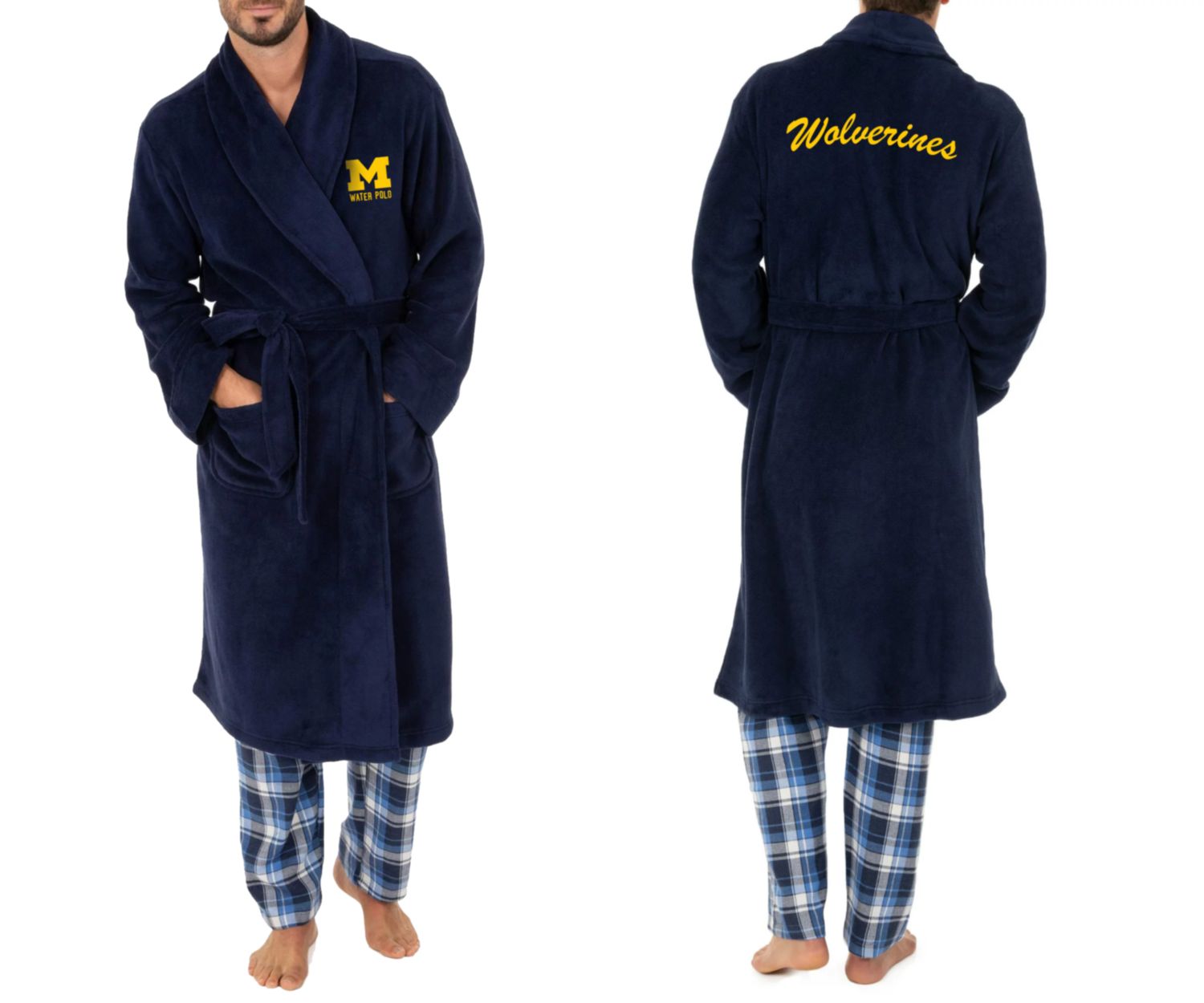 Adult Mens Solid Plush Fleece Bathrobe - Navy