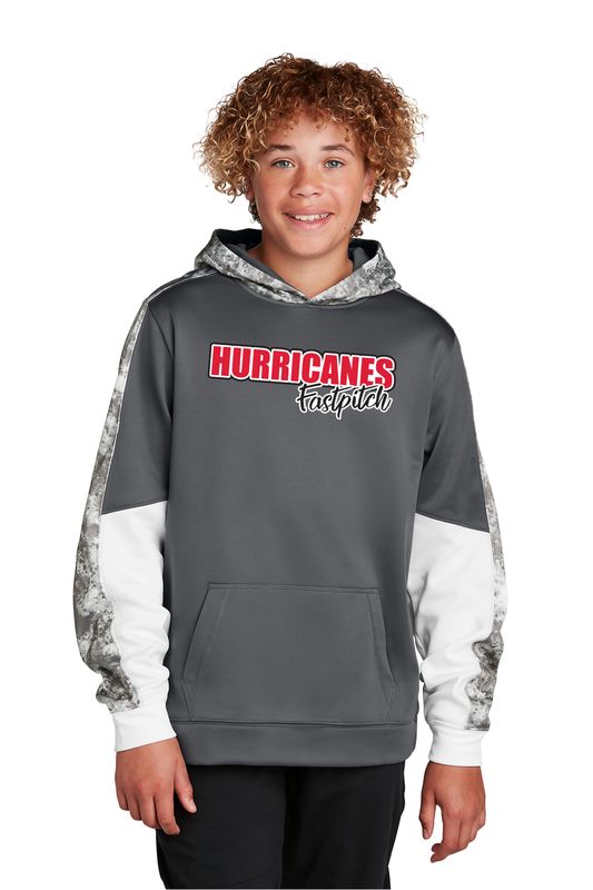 Sport-Tek Youth Sport-Wick Mineral Freeze Fleece Colorblock Hooded Pullover- Black, Dark Smoke