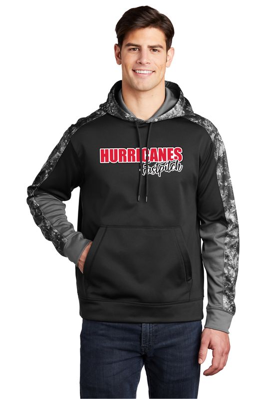 Sport-Tek Sport-Wick Mineral Freeze Fleece Colorblock Hooded Pullover- Black, Dark Smoke Grey