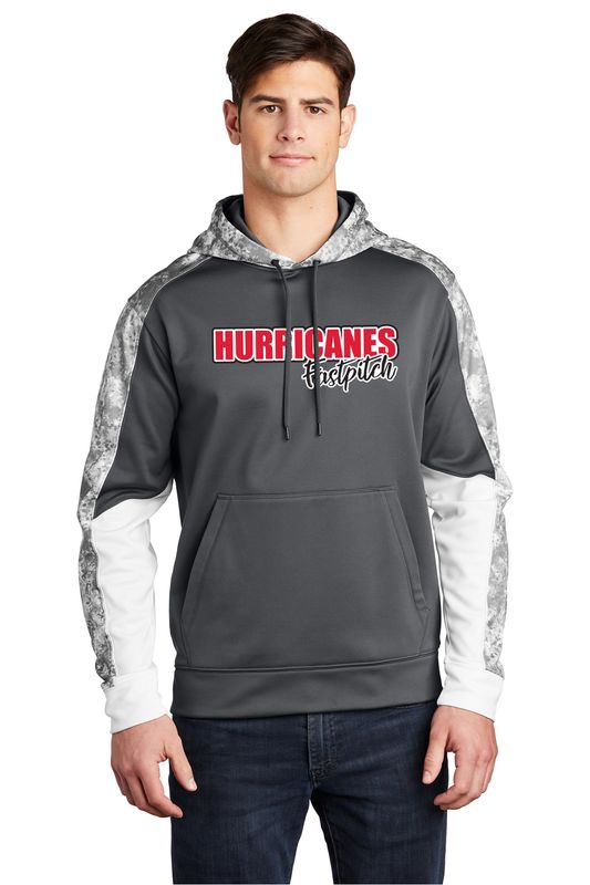 Sport-Tek Sport-Wick Mineral Freeze Fleece Colorblock Hooded Pullover- Black, Dark Smoke Grey