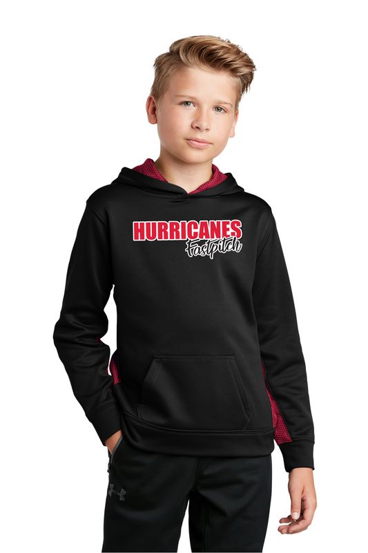 Youth Sport-Tek Sport-Wick CamoHex Fleece Colorblock Hooded Pullover- Black/Grey, Black/Red