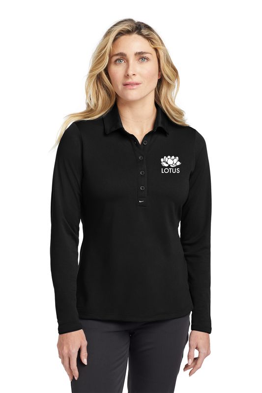 Nike Women&#39;s Long Sleeve Dri-FIT Stretch Tech Polo- Black, Dark Grey