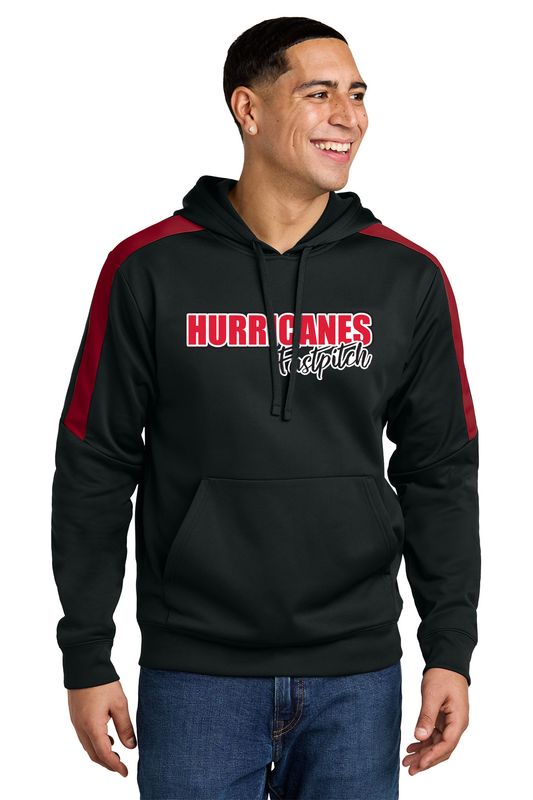 Sport-Tek Sport-Wick Fleece United Pullover Hoodie- Black/ Red