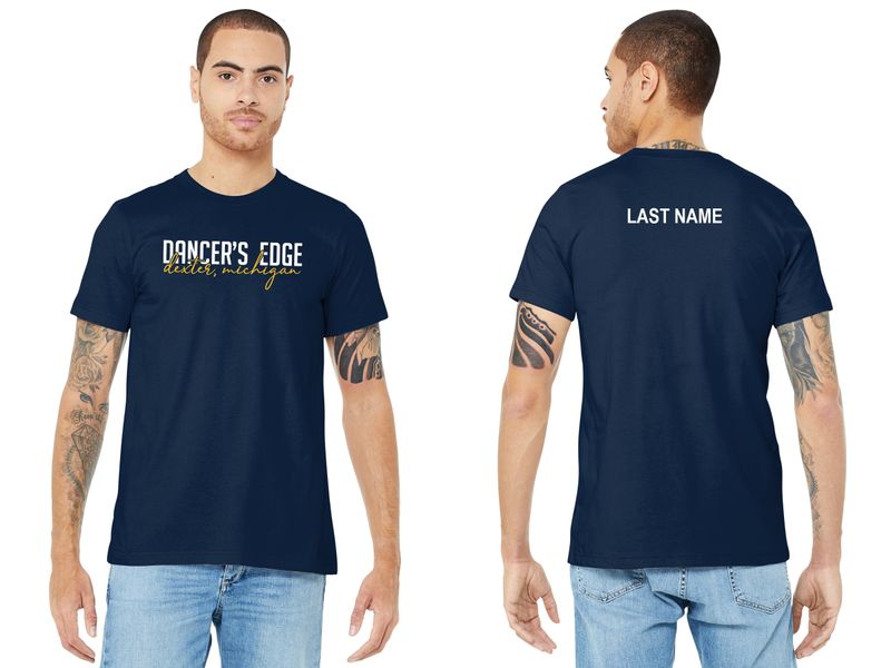 Dancers Edge Dexter logo Unisex Jersey T-Shirt-Dexter T-shirt- Navy (Youth Sizes Available)