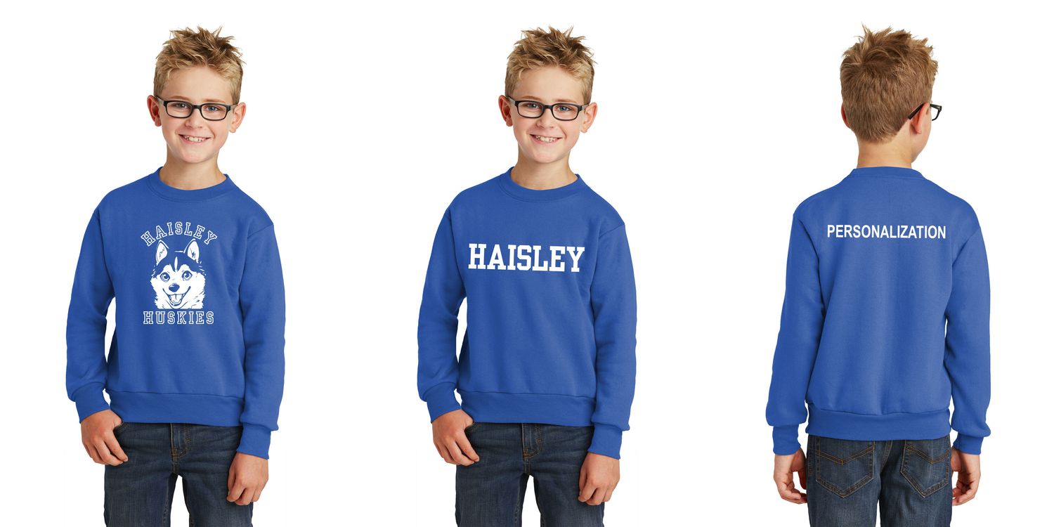 Youth Fleece Crewneck Sweatshirt- Royal, Athletic Heather, Sangria, Purple, Kelly