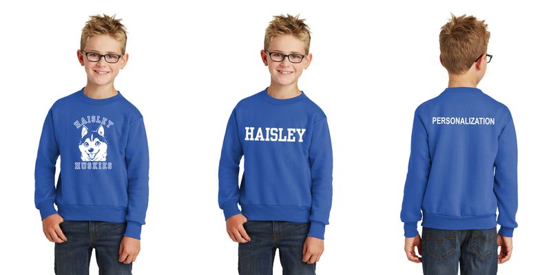 Youth Fleece Crewneck Sweatshirt- Royal, Athletic Heather, Sangria, Purple, Kelly