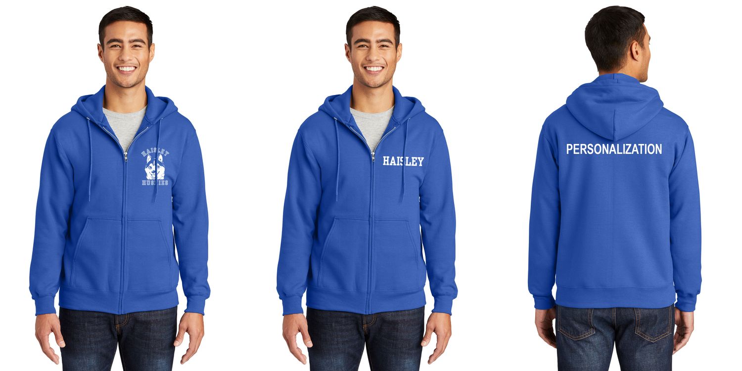 Fleece Full-Zip Hooded Sweatshirt - Royal or Heather Grey