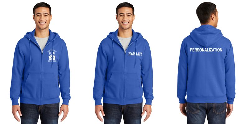 Fleece Full-Zip Hooded Sweatshirt - Royal or Heather Grey