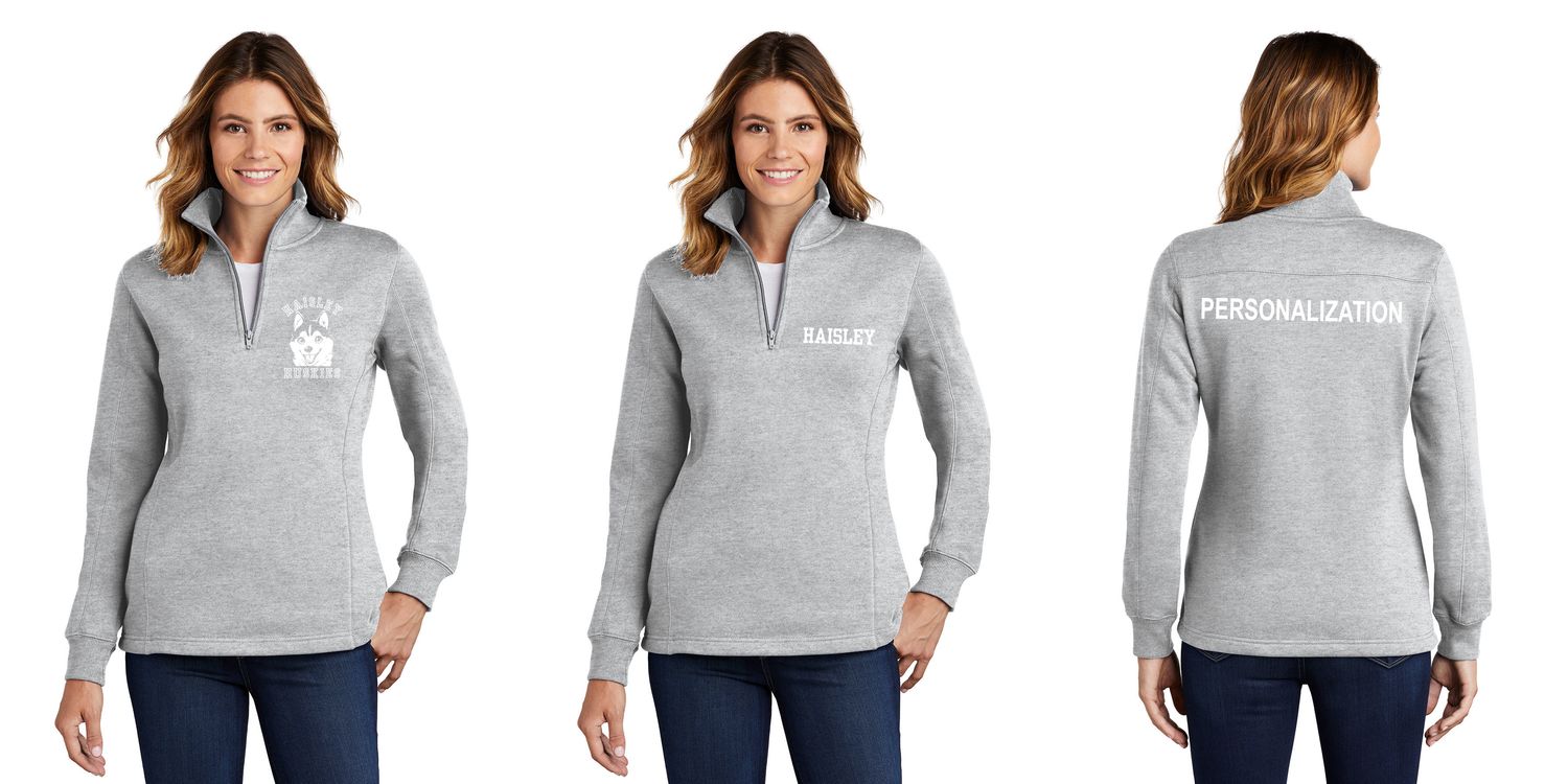Ladies 1/4-Zip Sweatshirt-Heather Grey or Royal