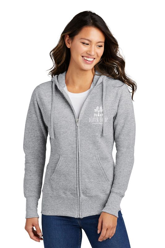 Ladies Core Fleece Full-Zip Hooded Sweatshirt - Black/Athletic Heather/ Navy