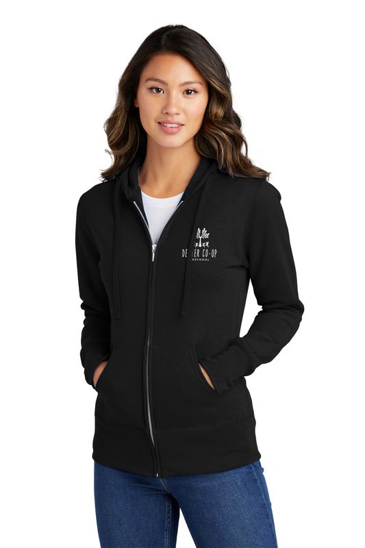Ladies Core Fleece Full-Zip Hooded Sweatshirt - Black/Athletic Heather/ Navy