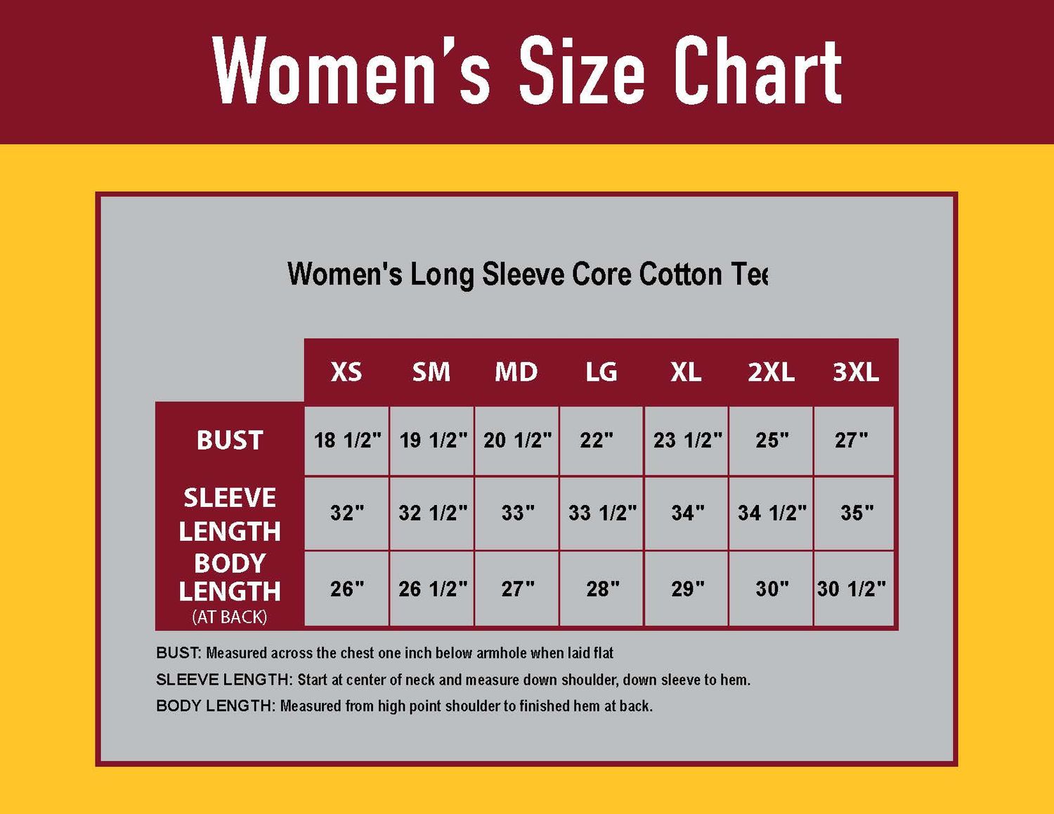 Ladies Long Sleeve Core Cotton Tee - Black, Red