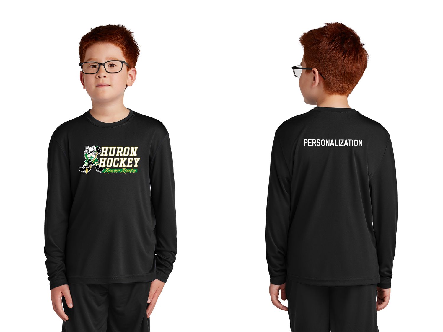 Youth Long Sleeve Performance Tee- Black, Dark Green, Gold, White