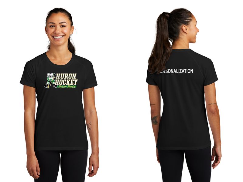 Ladies Tri-Blend Wicking Scoop Neck Raglan Tee-Black, Forest Green, White
