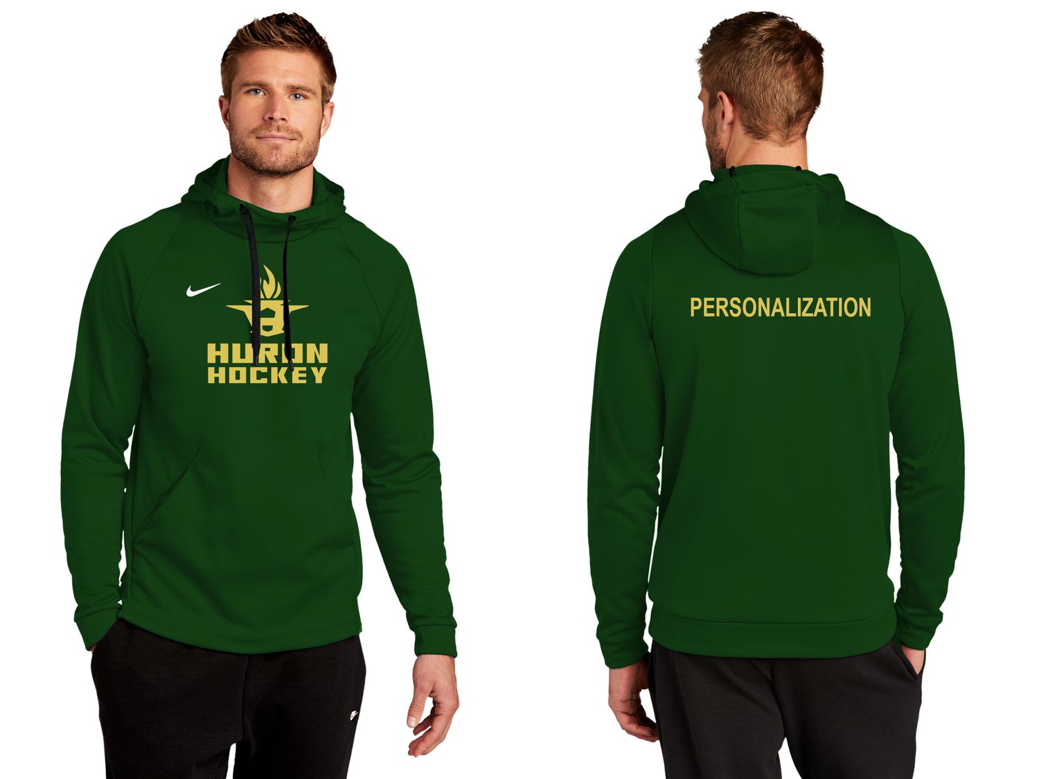 Adult Nike Therma-FIT Pullover Fleece Hoodie- Dark Green, Black Adult Nike Therma-FIT Pullover Fleece Hoodie- Dark Green, Black