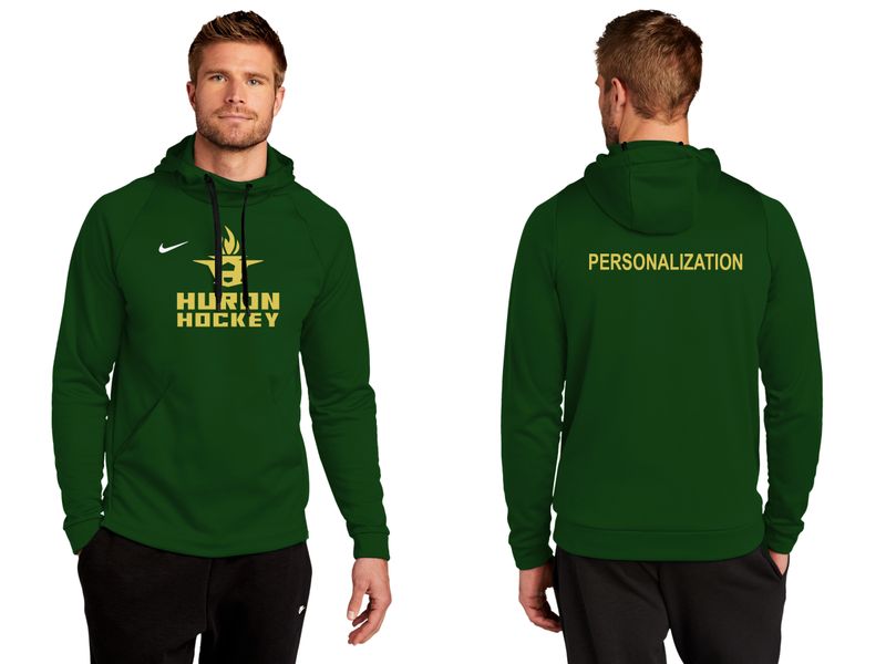 Adult Nike Therma-FIT Pullover Fleece Hoodie- Dark Green, Black