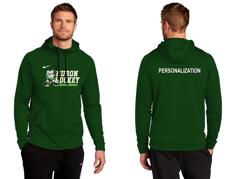 Adult Nike Therma-FIT Pullover Fleece Hoodie- Dark Green, Black