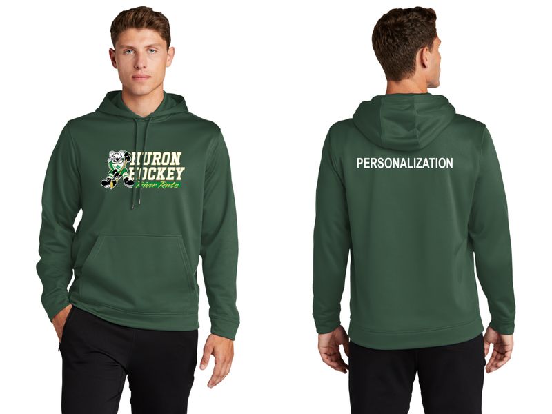 Adult Performance Hooded Sweatshirt- Dark Green, Black, White