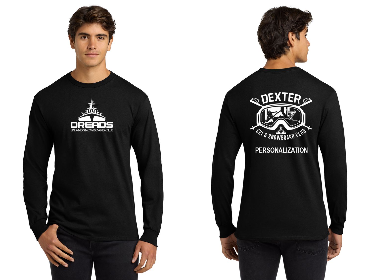 Unisex Long Sleeve Cotton Tee-Black/ Maroon