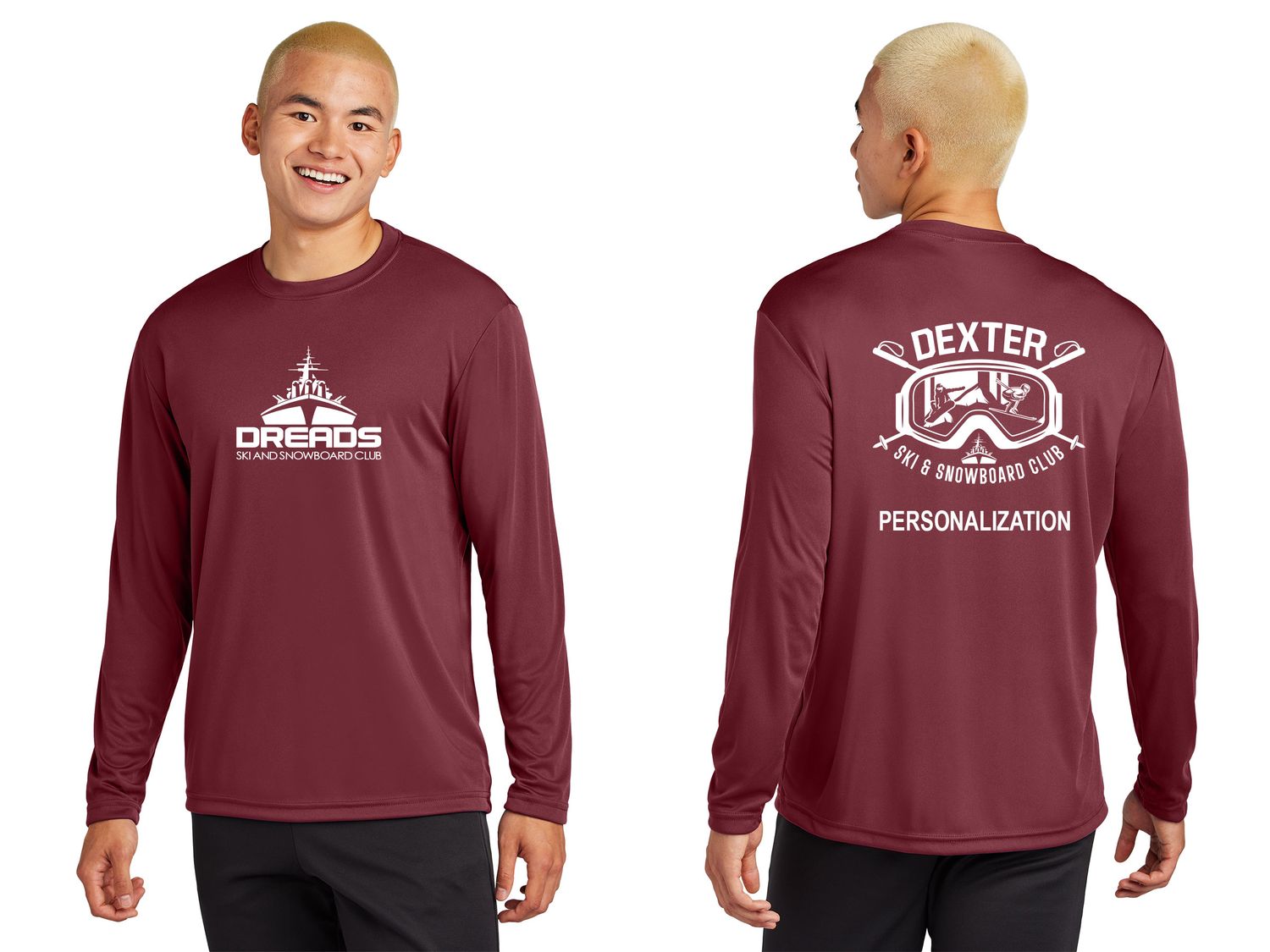 Unisex Long sleeve Performance Tee-Black/ Maroon