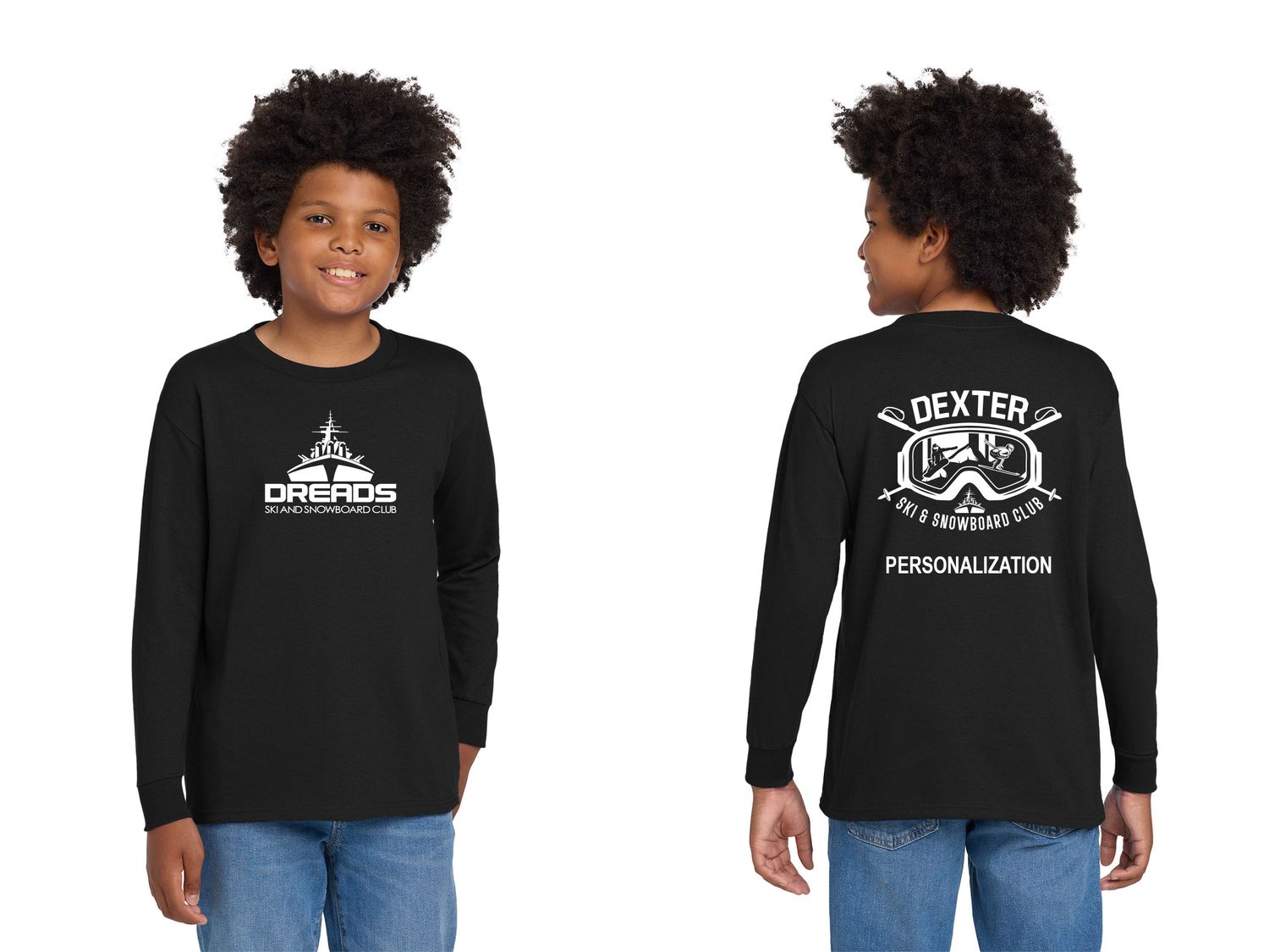 Youth Long Sleeve Cotton Tee-Black/ Maroon