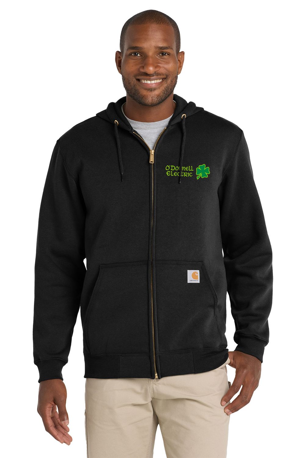 Carhartt Hooded Full-Zip Hoodie (Embroidered)- Heather Grey, Black, Navy, Brite Orange