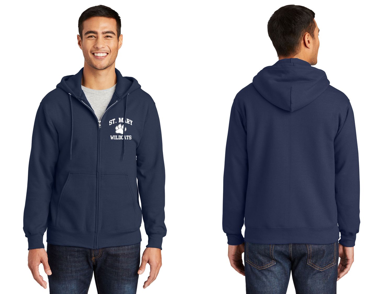 Adult Fleece Full-Zip Hooded Sweatshirt- Grey, Royal, Navy