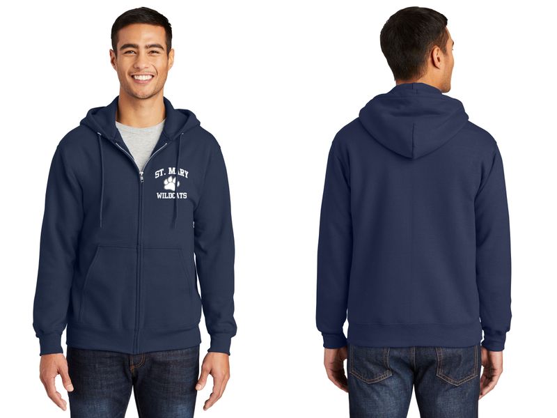 Adult Fleece Full-Zip Hooded Sweatshirt- Grey, Royal, Navy