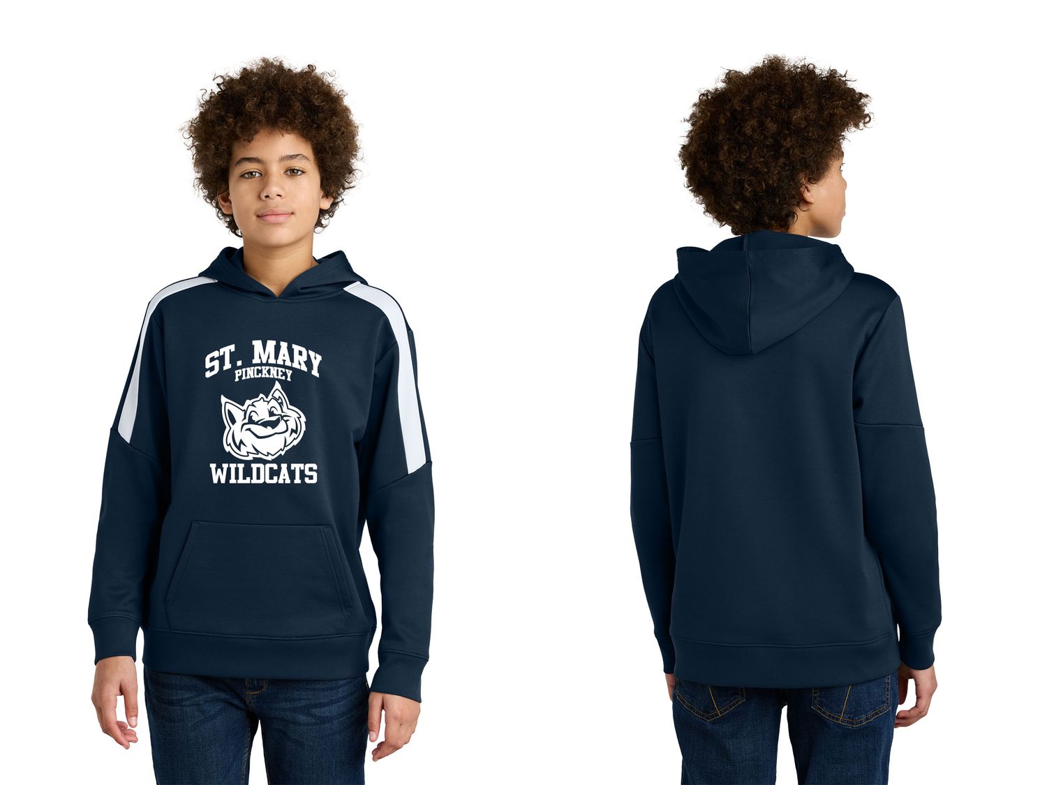 Sport-Tek Youth Sport-Wick Fleece United Pullover Hood- Royal/White, Navy/White