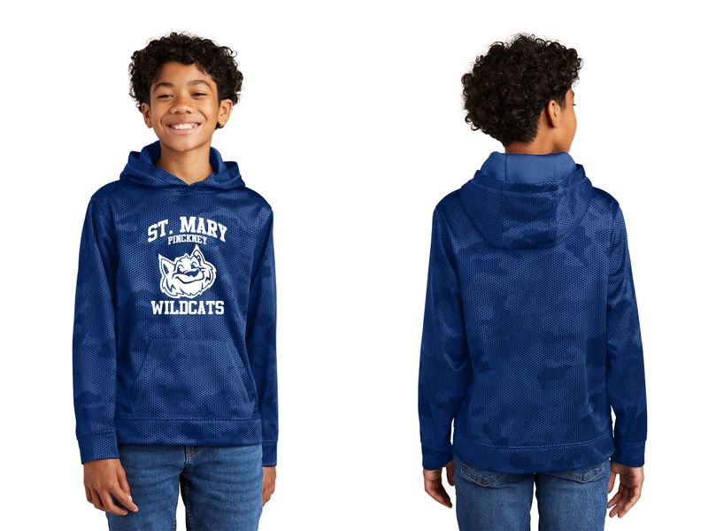 Youth Camo-Hex Fleece Hooded Pullover-Dark Grey, Royal, White