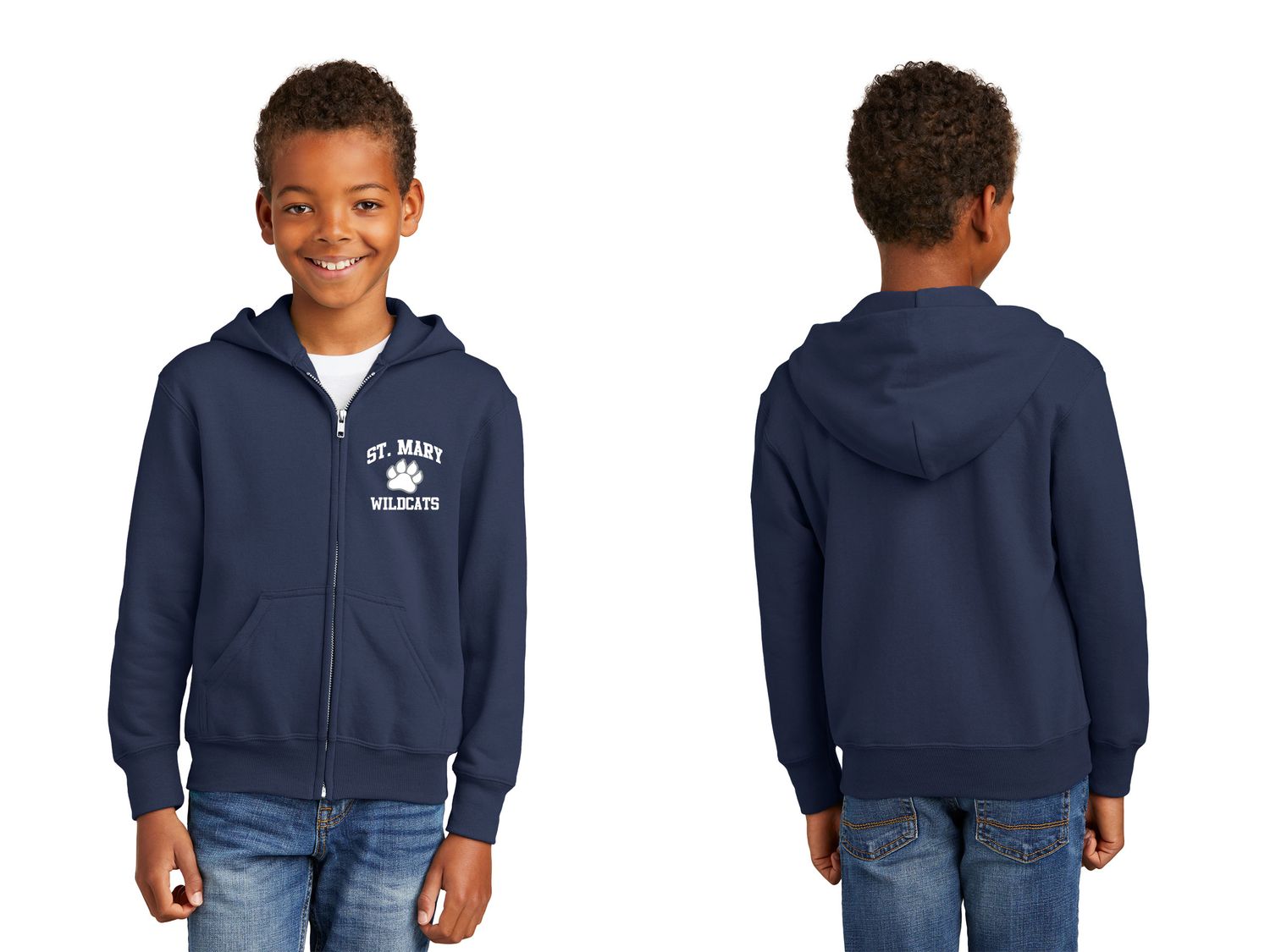 Youth Fleece Full-Zip Hooded Sweatshirt- Grey, Royal, Navy