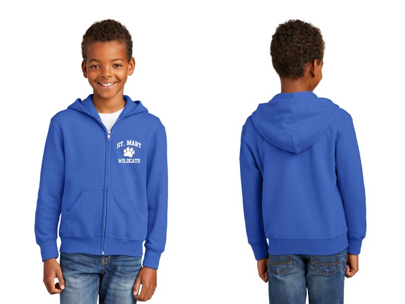Youth Fleece Full-Zip Hooded Sweatshirt- Grey, Royal, Navy