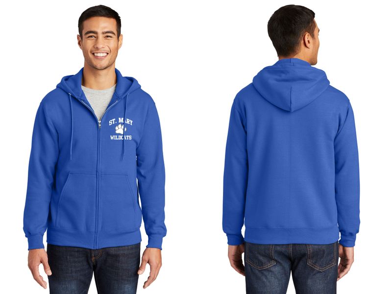 Adult Fleece Full-Zip Hooded Sweatshirt- Grey, Royal, Navy