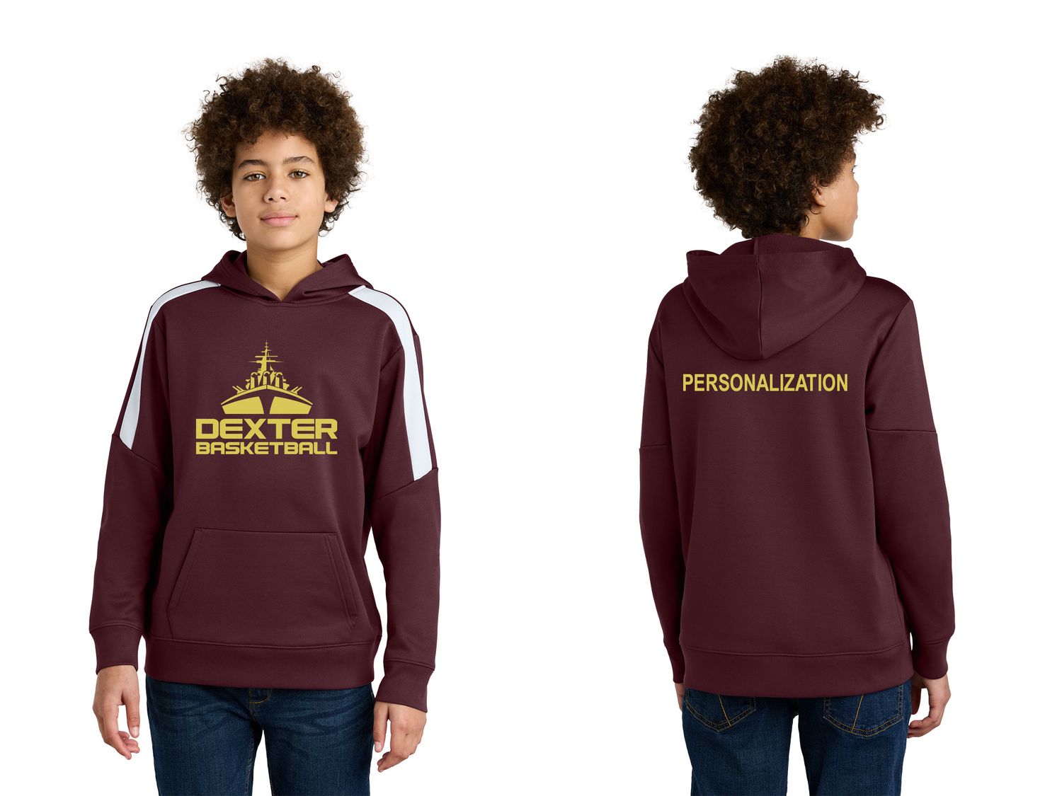 Sport-Tek Youth Sport-Wick Fleece United Pullover Hoodie- Maroon/White