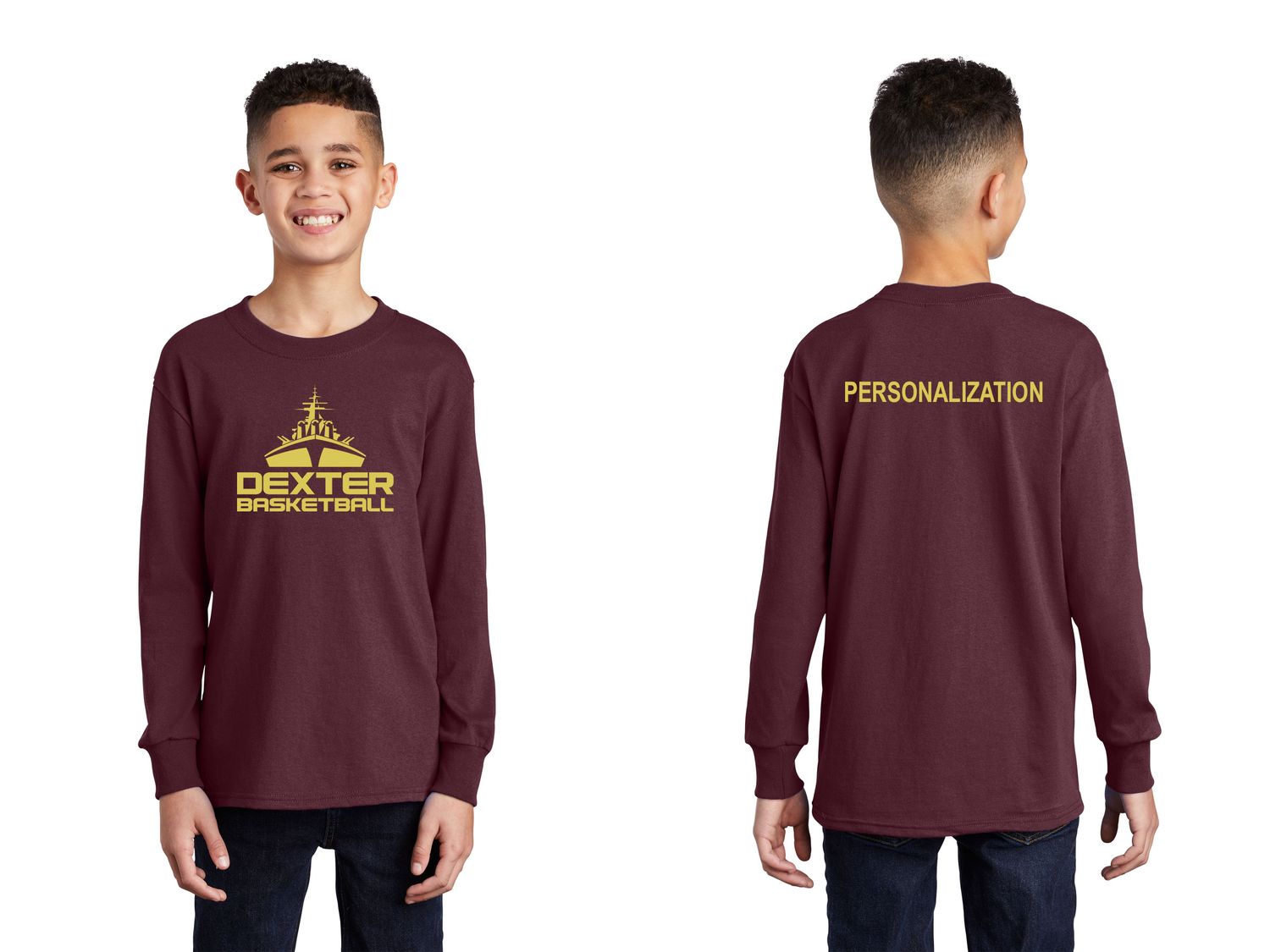 Youth Long Sleeve Cotton T-Shirt- Maroon